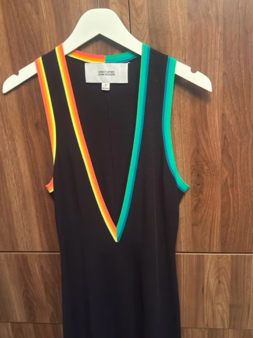 Christopher John Rogers Black Plunge Maxi Dress with Color-Trim - Picture 2 of 3